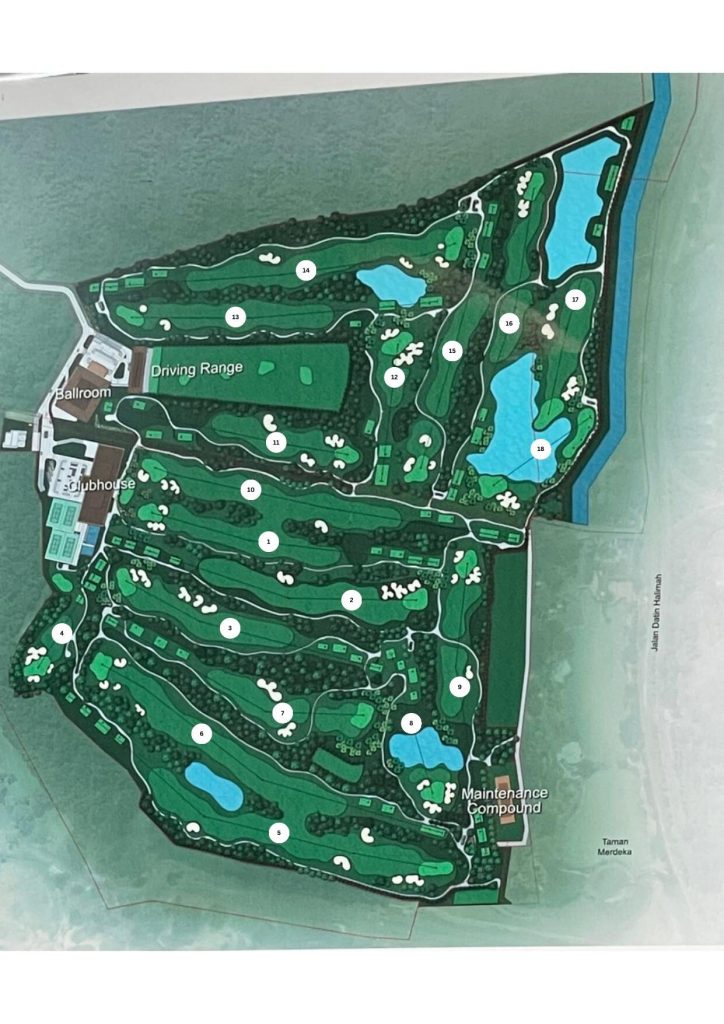 Course layout map, holes 1 to 18